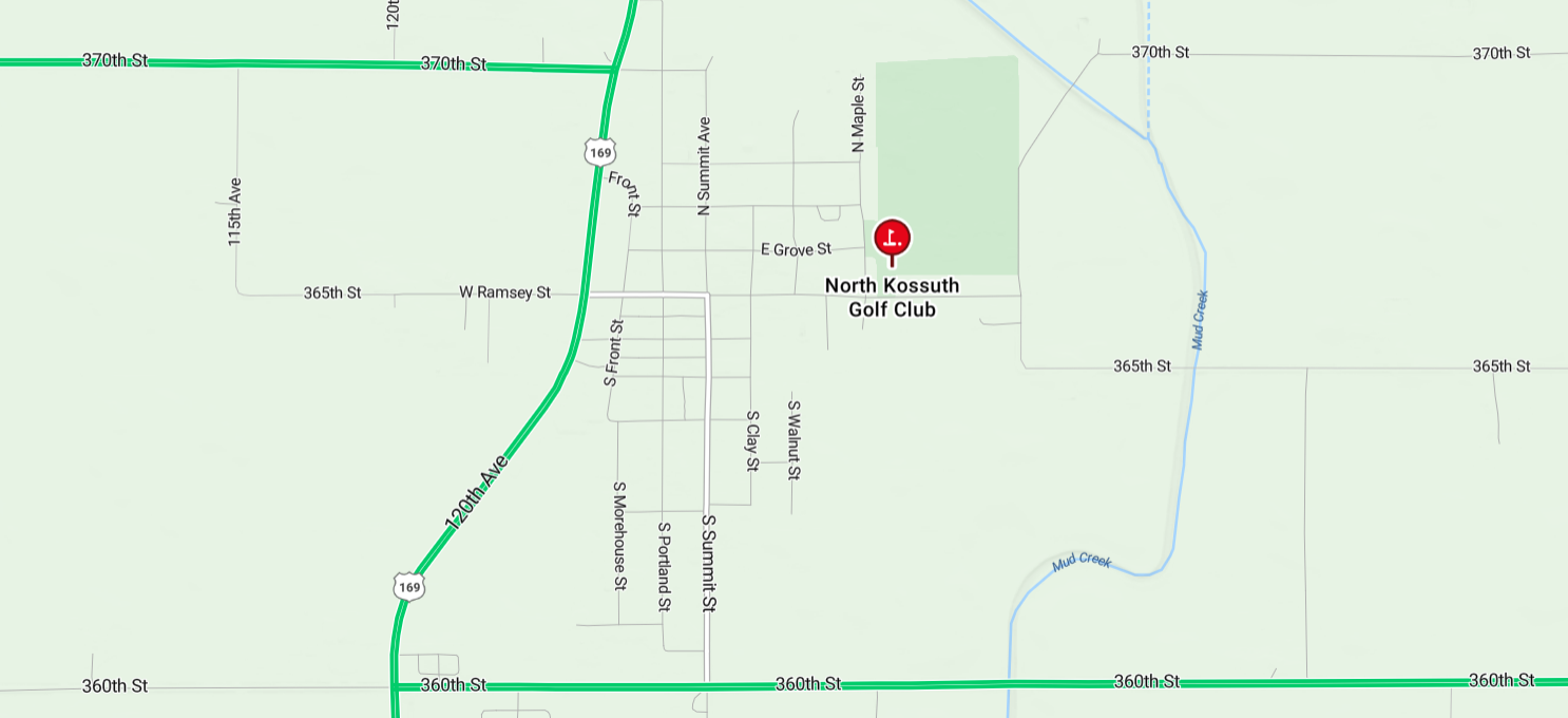 Map showing North Kossuth Golf Club in Bancroft, Iowa, close to Highway 169